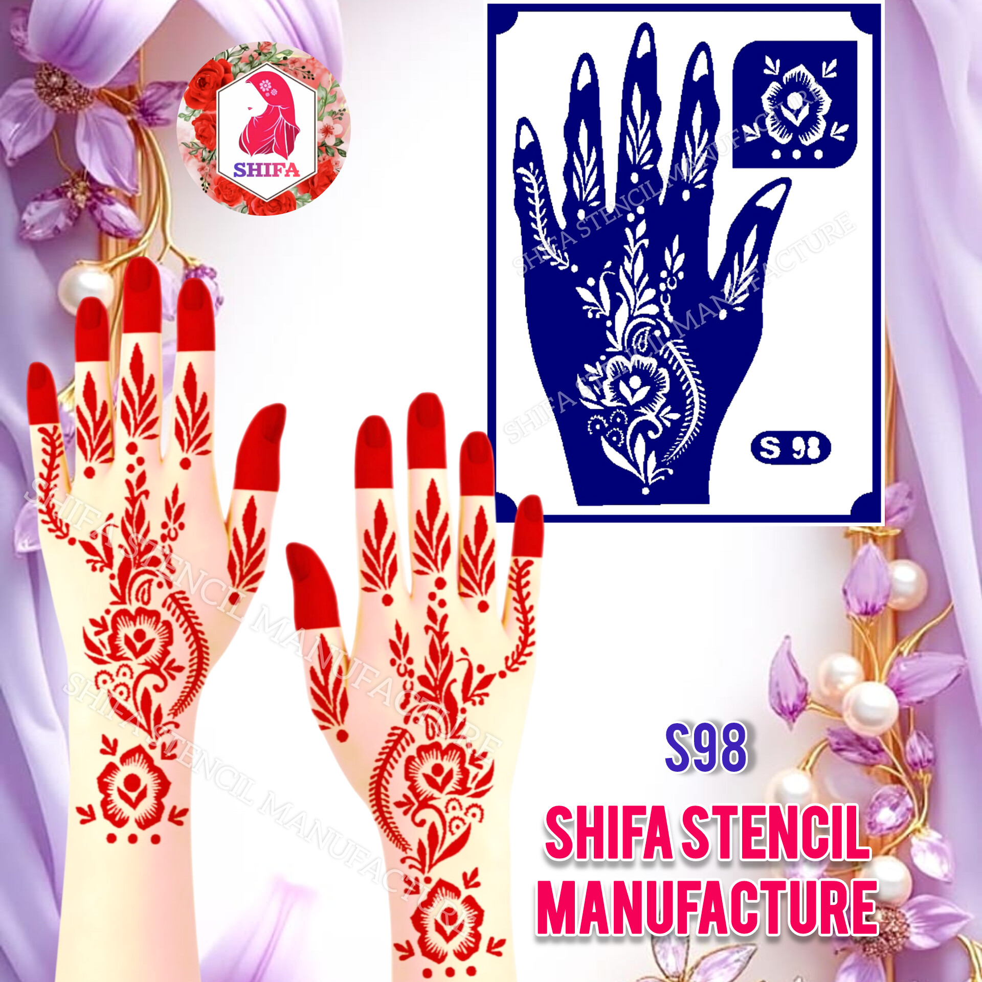 S 98 Elegant Floral Patterned Arabic Design - Sticker Overview  - Shifa Stencil Manufacturer